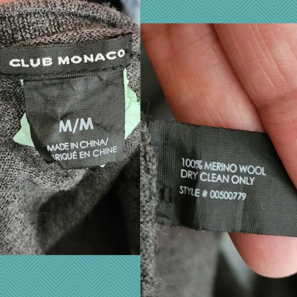 Club Monaco Gray Diamond Print 100% Merino Wool V-Neck Sweater